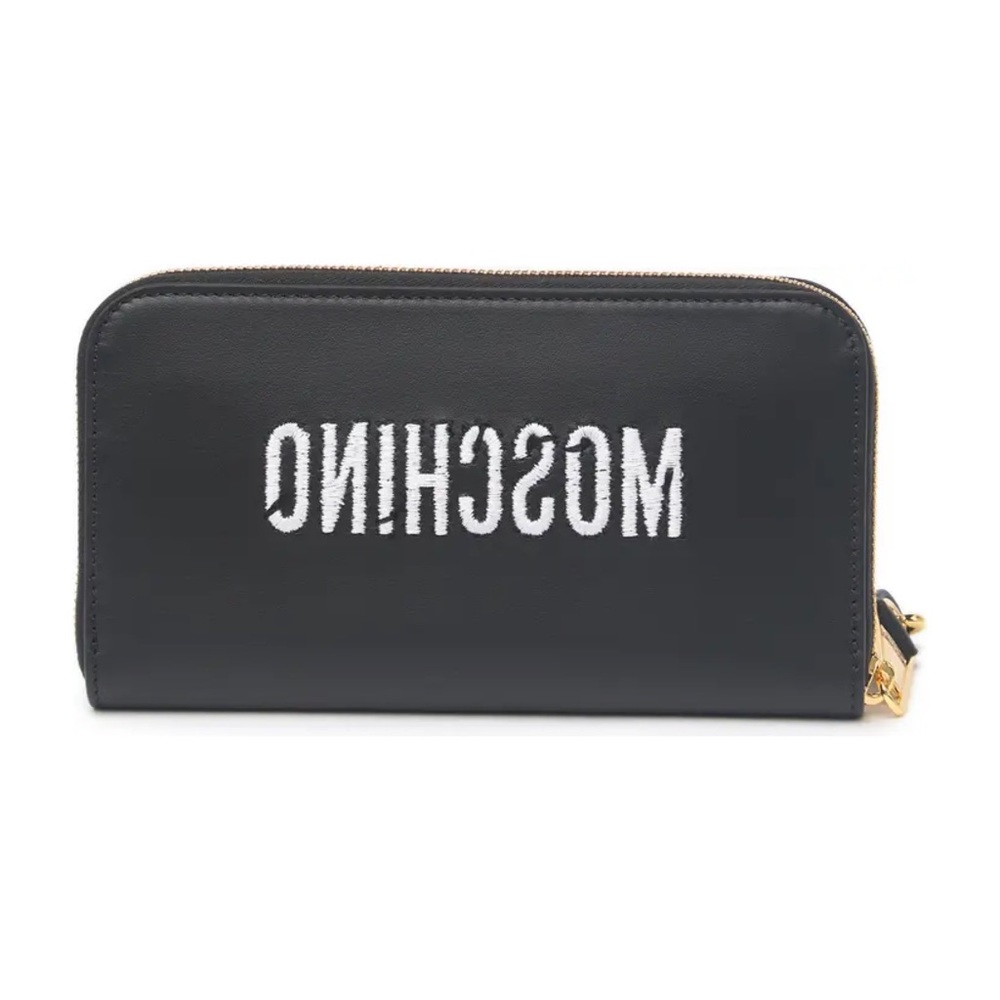 New Moschino Bear Logo Embroidered Leather Wristlet Continental Wallet - Picture 4 of 10